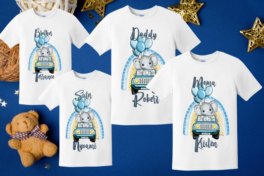 Baby Shower Elephant-themed t-shirts for family and friends