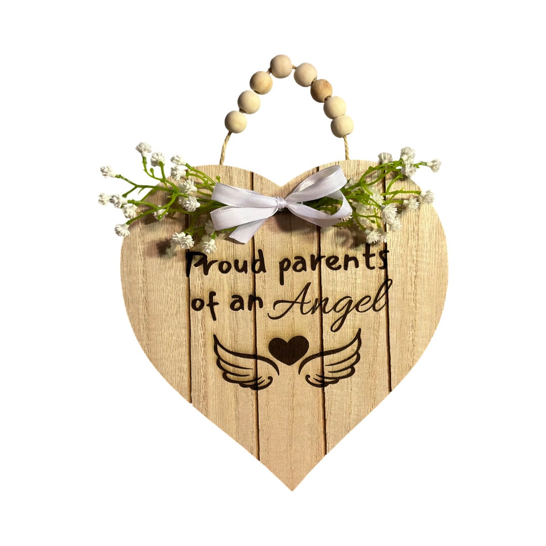 Wooden Heart Wall Art - Proud Parents of An Angel Keepsake