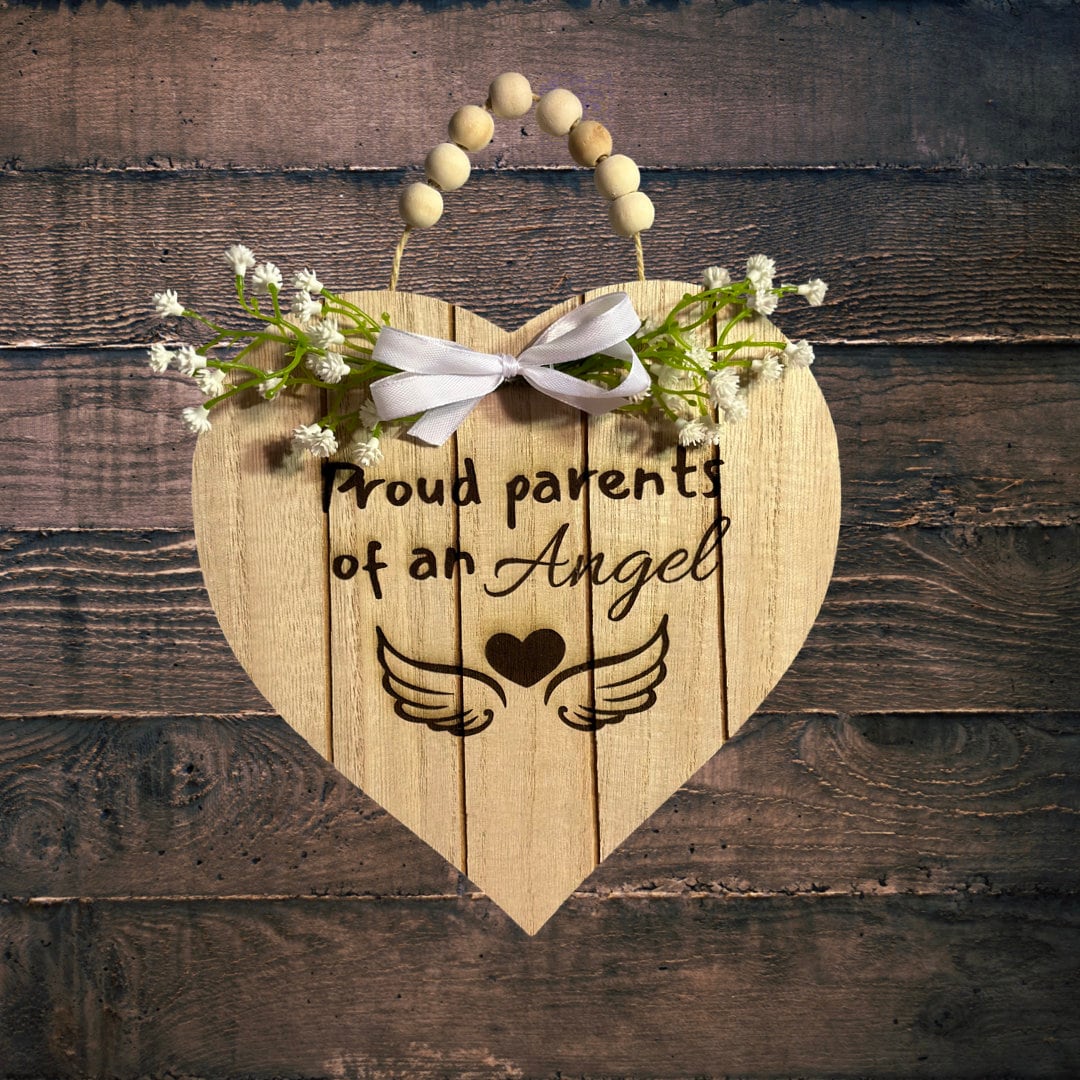 Wooden Heart Wall Art - Proud Parents of An Angel Keepsake