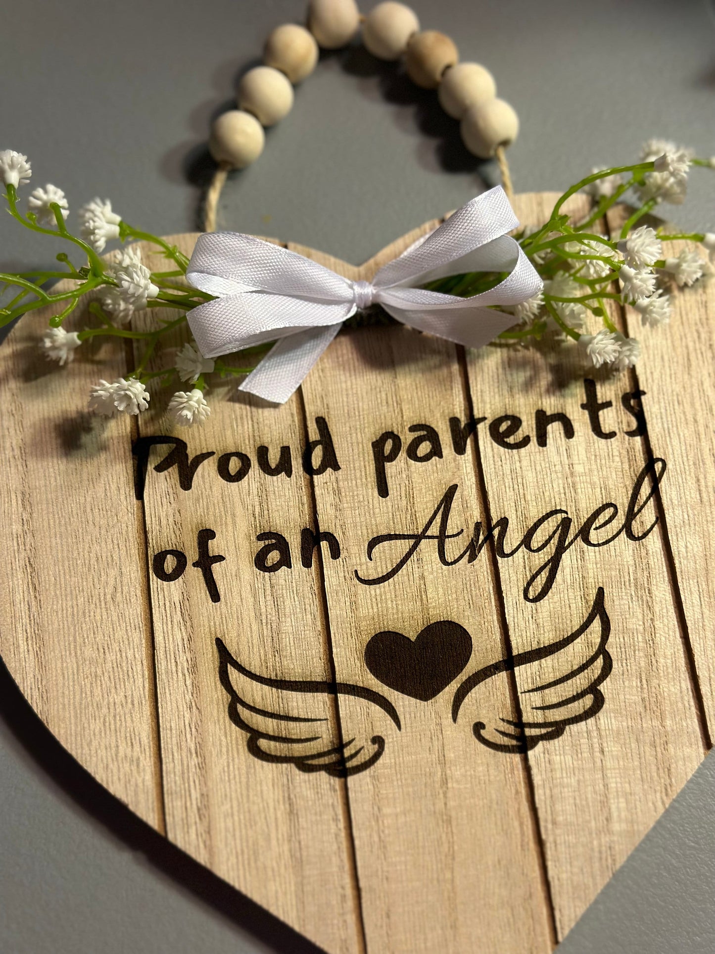 Wooden Heart Wall Art - Proud Parents of An Angel Keepsake