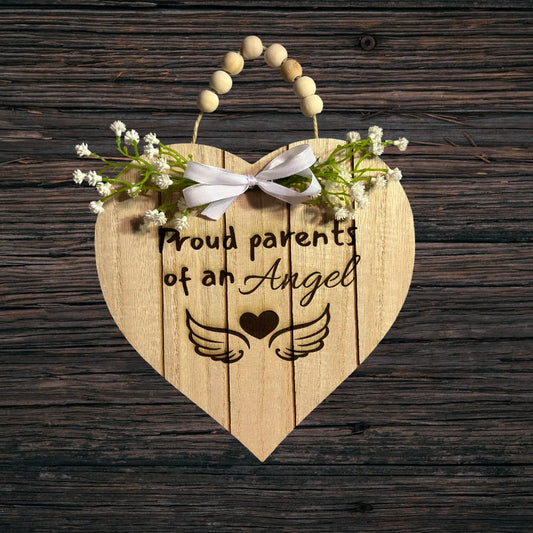 Wooden Heart Wall Art - Proud Parents of An Angel Keepsake