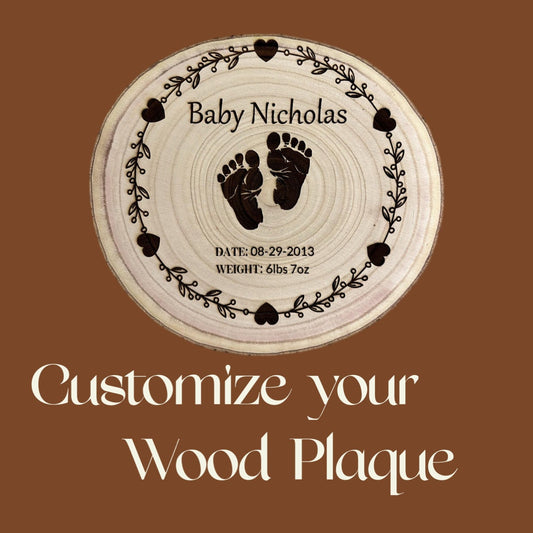 Personalized 12-14 Inch Wood Round Slice with Baby Name, Birth Date, and Birth Weight